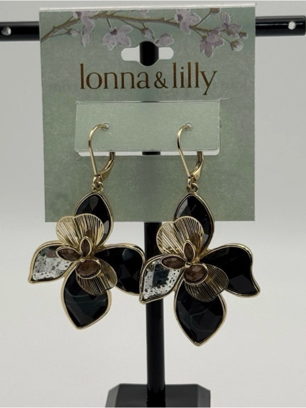 lonna & lilly Gold and Black Floral Dangle Earrings